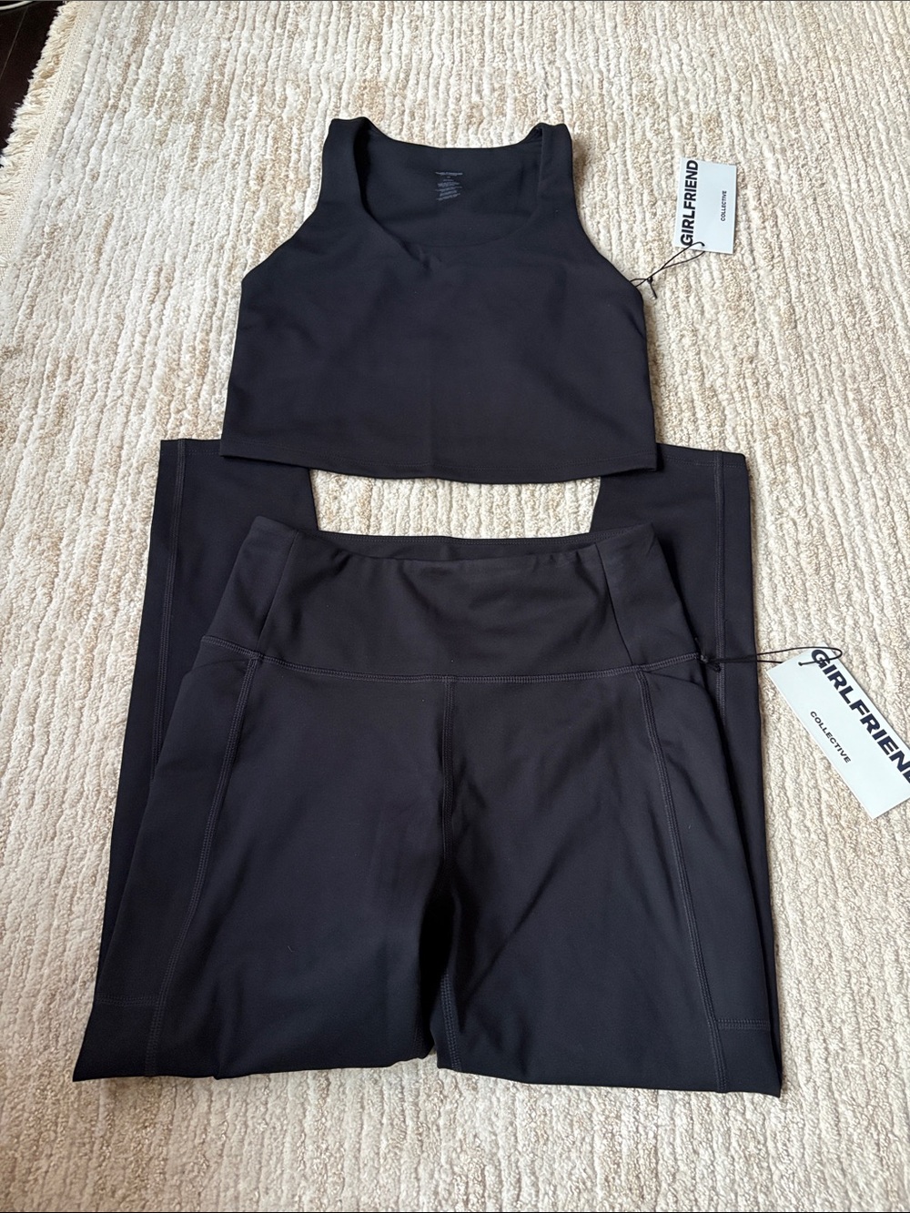 girlfriend collective Black High-Rise Leggings with Crop Tank Set size M